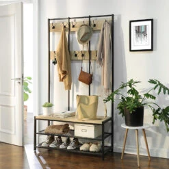 ACAZA Garderoberek Met Bankje, 100cm Breed, Kapstok En Schoenenrek - Lichte Eik 8 ACAZA Garderoberek Met Bankje, 100cm Breed, Kapstok En Schoenenrek - Lichte Eik -Woonwinkel 1000045921 0102