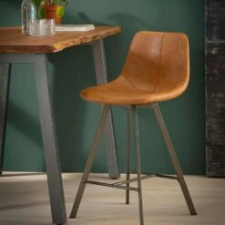 Barstoel Jill Kuip - Lederlook - Bruin -Woonwinkel 1000076859 0102