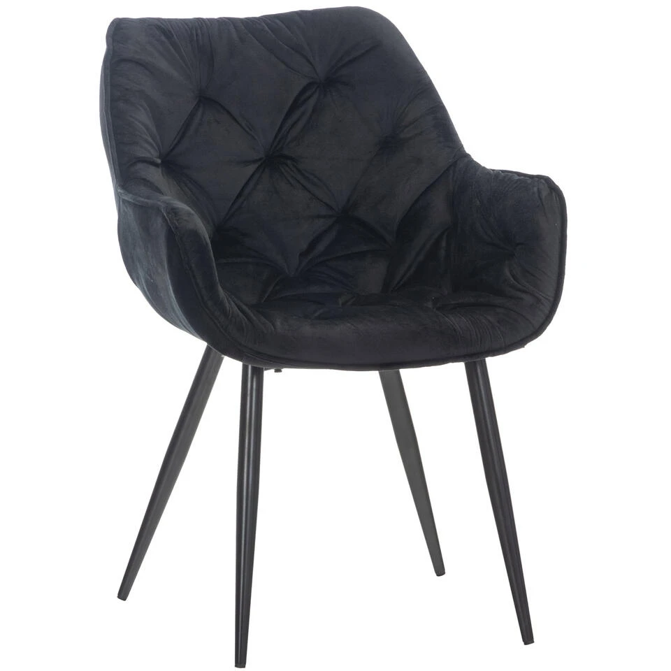 CLP Eetkamerstoel Tanna Fluweel Zwart 3 CLP Eetkamerstoel Tanna Fluweel Zwart