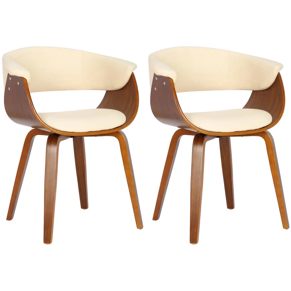 CLP Set Van 2 Bruce Eetkamerstoelen Frame Walnoot Kunstleder Crème 3 CLP Set Van 2 Bruce Eetkamerstoelen Frame Walnoot Kunstleder Crème
