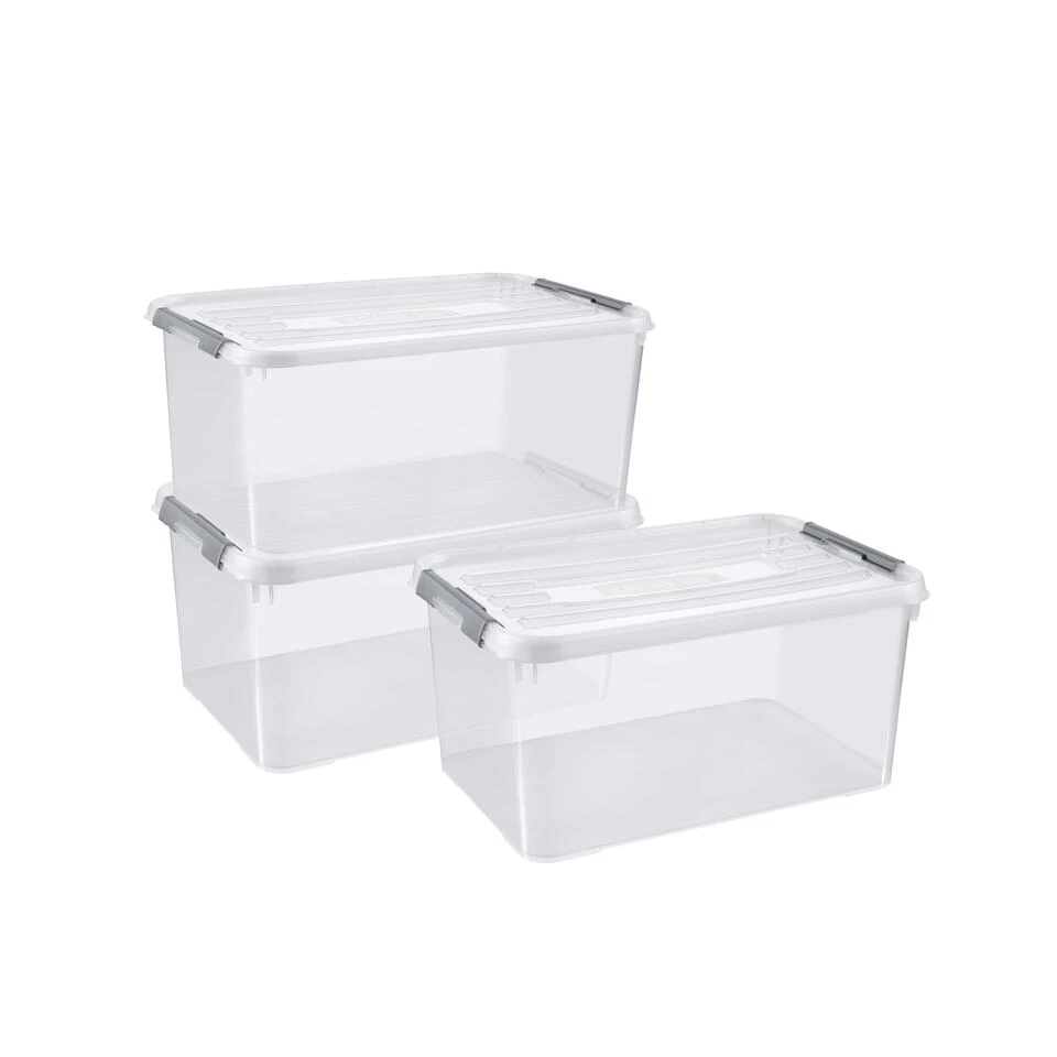 Curver Handy+ Opbergbox - 50L - 3 Stuks - Transparant Met Deksel 3 Curver Handy+ Opbergbox - 50L - 3 Stuks - Transparant Met Deksel